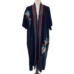 NWT Paparazzi Chrysanthemum Womens XL Long Velvet Cardigan Floral Embroidery